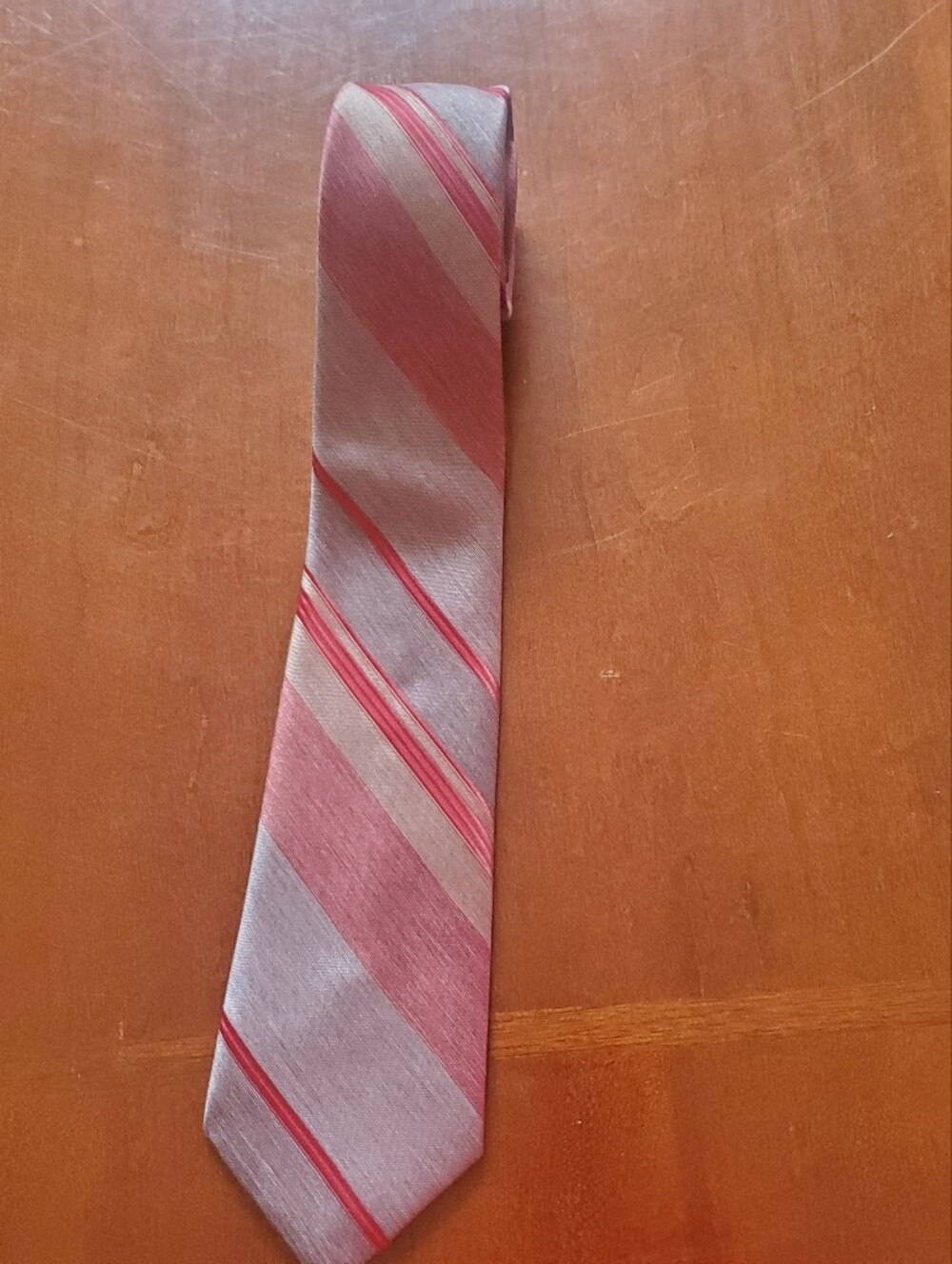 Classic Burgandy And Grey Striped Tie